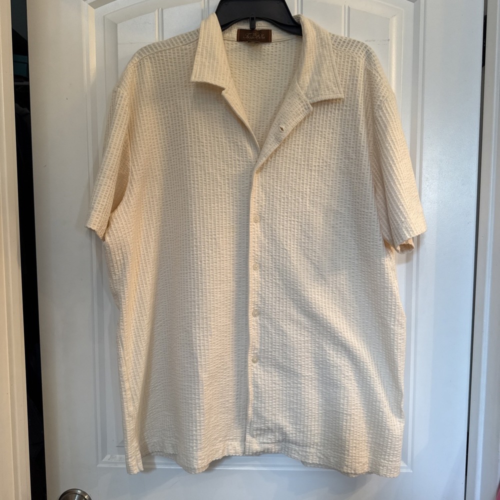 Tasso Elba Spa Men's collard Shirt XXL 100% Pima Cotton Butter Cream Color Soft